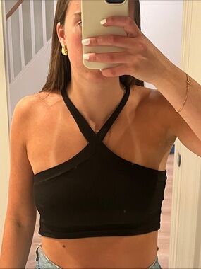 Black Cross-Strap Ribbed Crop Top - Women Intimates & Sleepwear